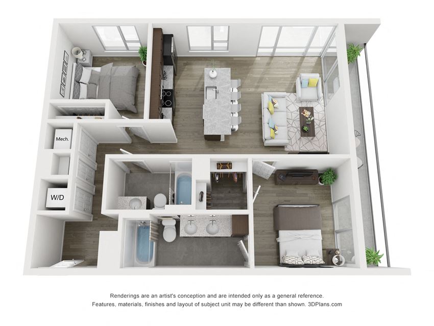 B3 Floor plan of South Falls Tower’s two bedroom Manchester apartment